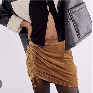 Free People rutched velvet gold mini skirt